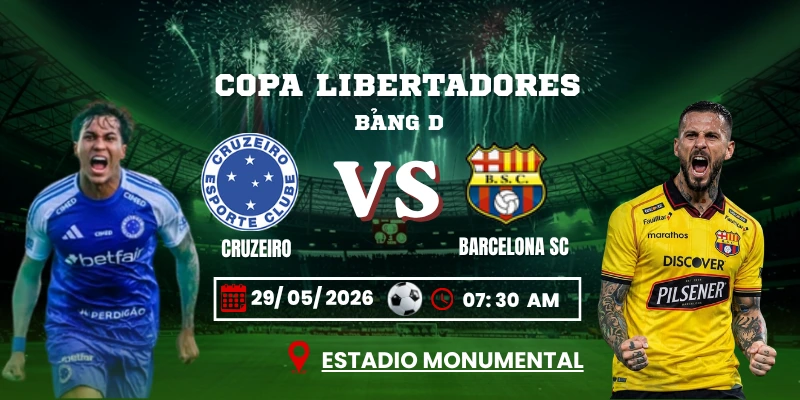 Soi Kèo Cruzeiro Vs Barcelona SC 07h30 29/05 – Bảng D Copa Libertadores